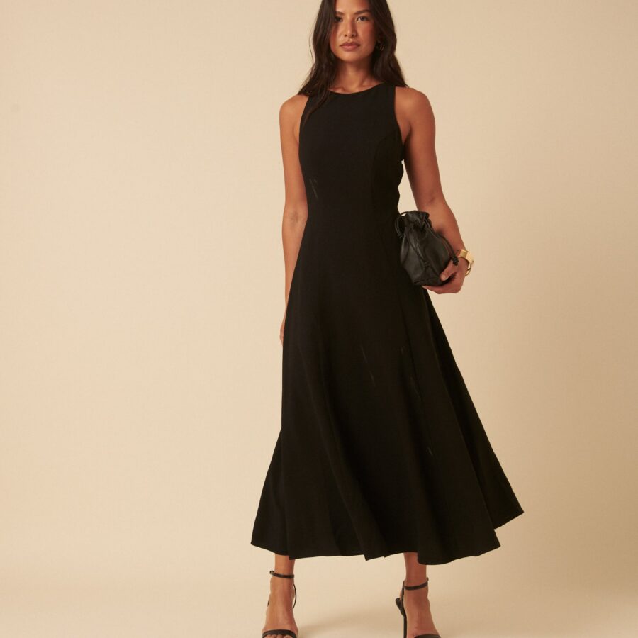 Black Sleeveless A-Line Midaxi Dress