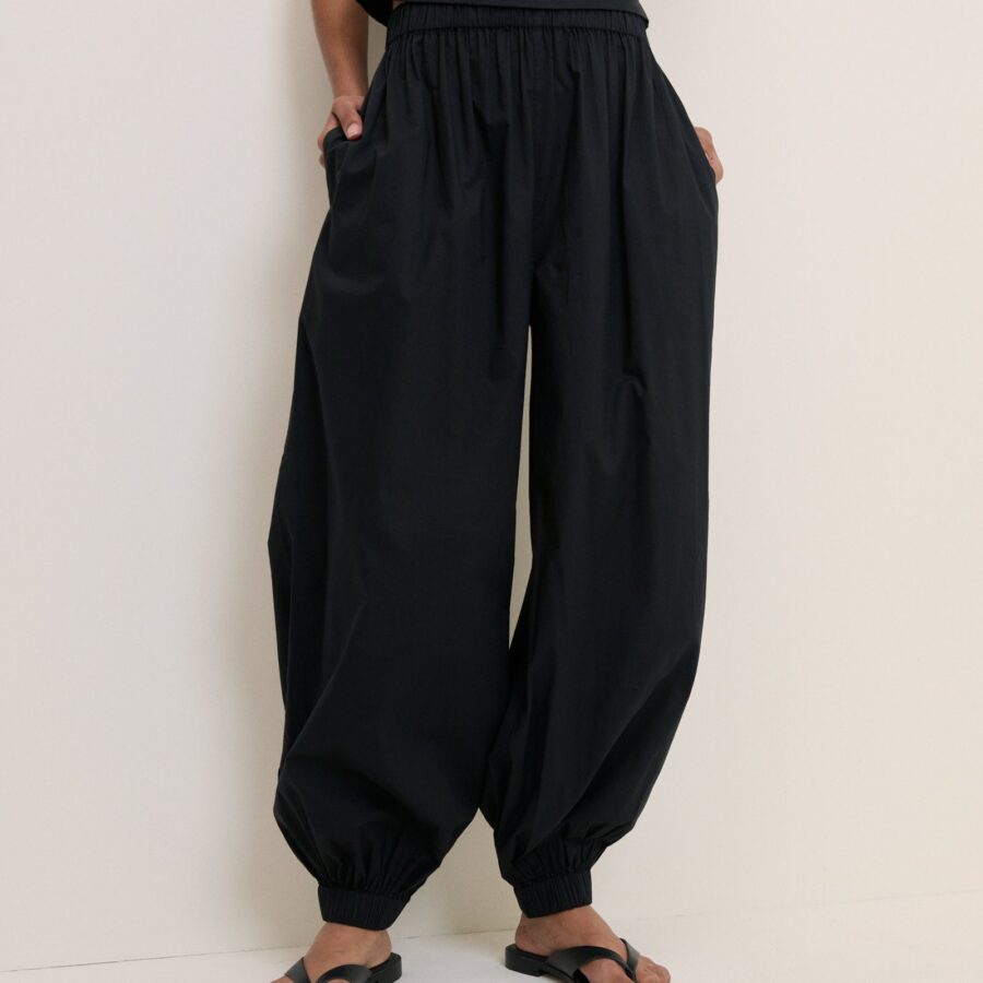 Black Cotton Structured Soft Trousers