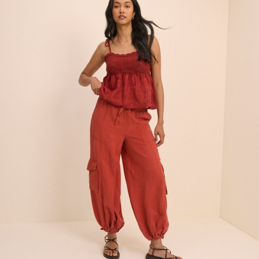 Red Relaxed Structured Soft Trousers
