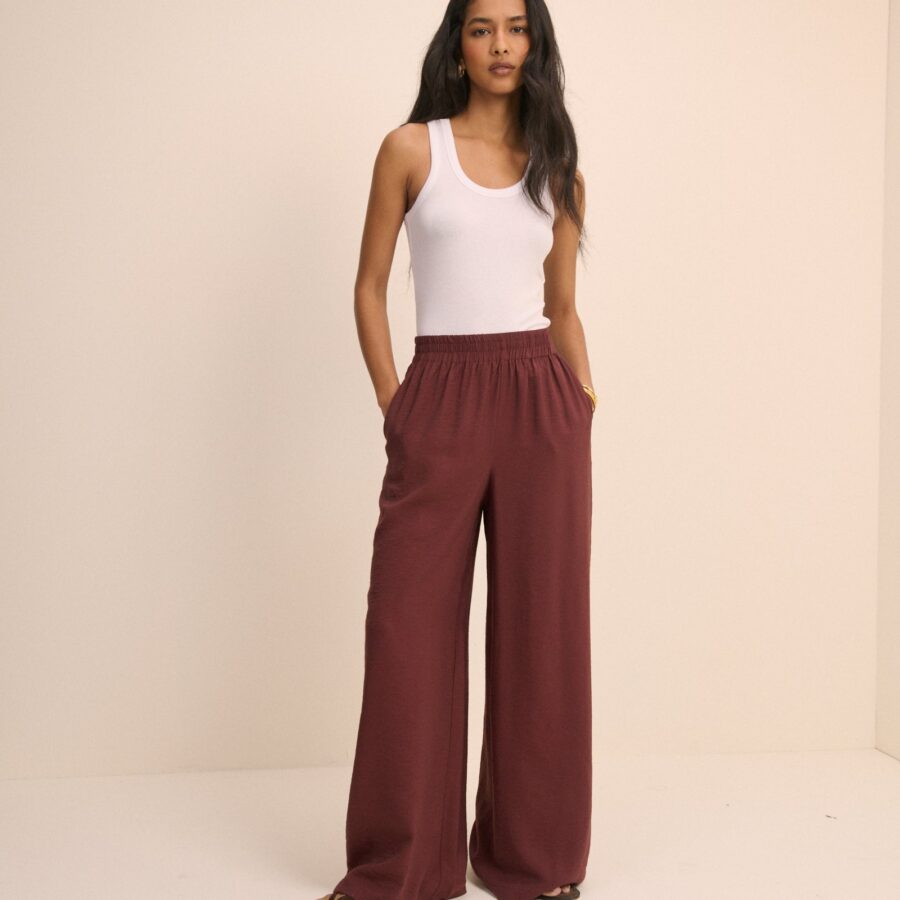 Burgundy High Waisted Wide Leg Trousers