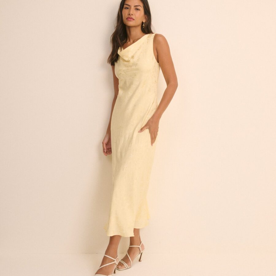 Yellow Floral Satin Slip Sleeveless Midaxi Dress